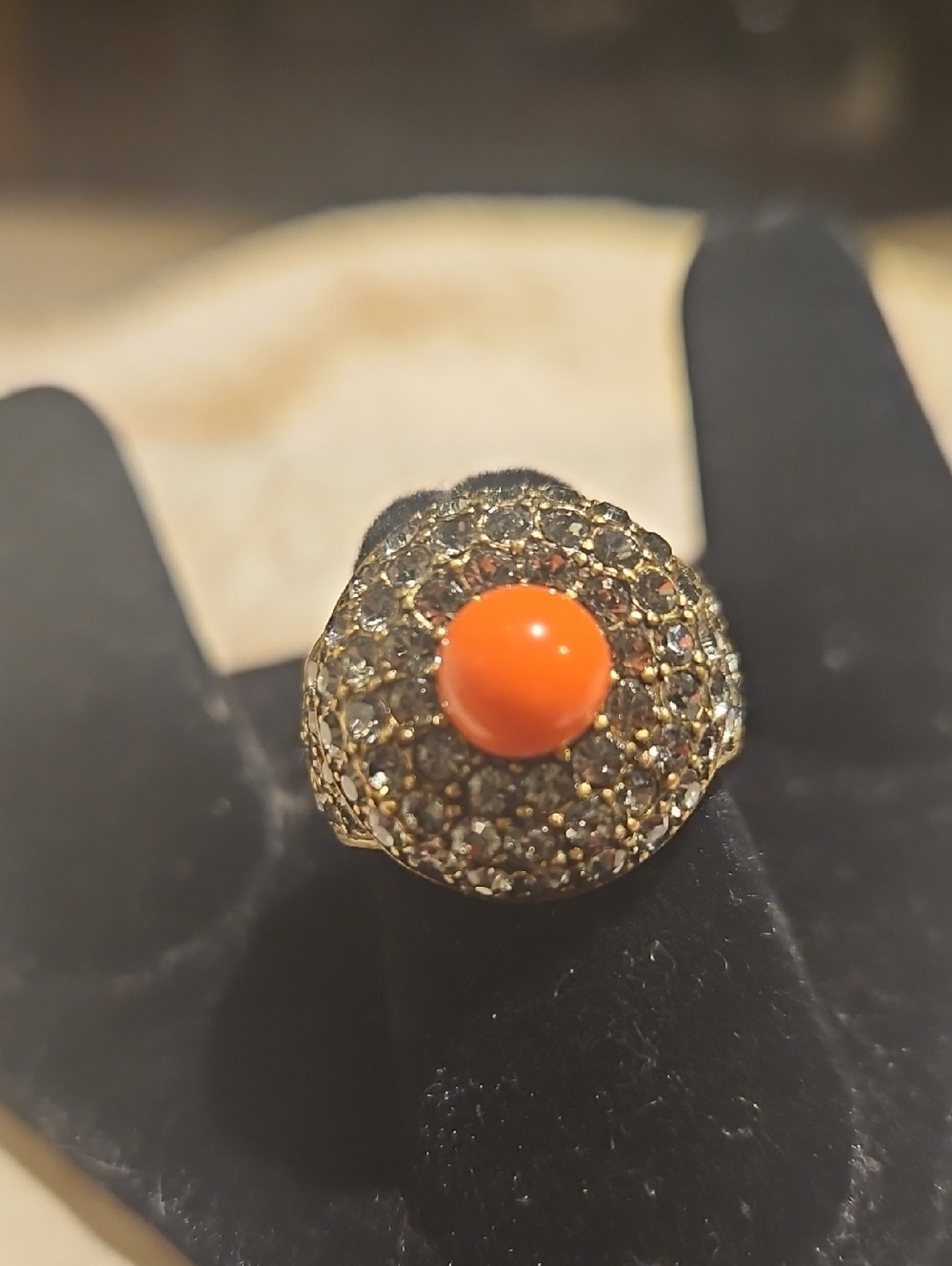 Heidi Daus Gold-Tone Statement Ring with Orange Cabochon